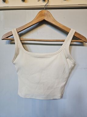Seamless Ribbed Crop Tank Top Size Small Cream Off White Y2K Skims Style